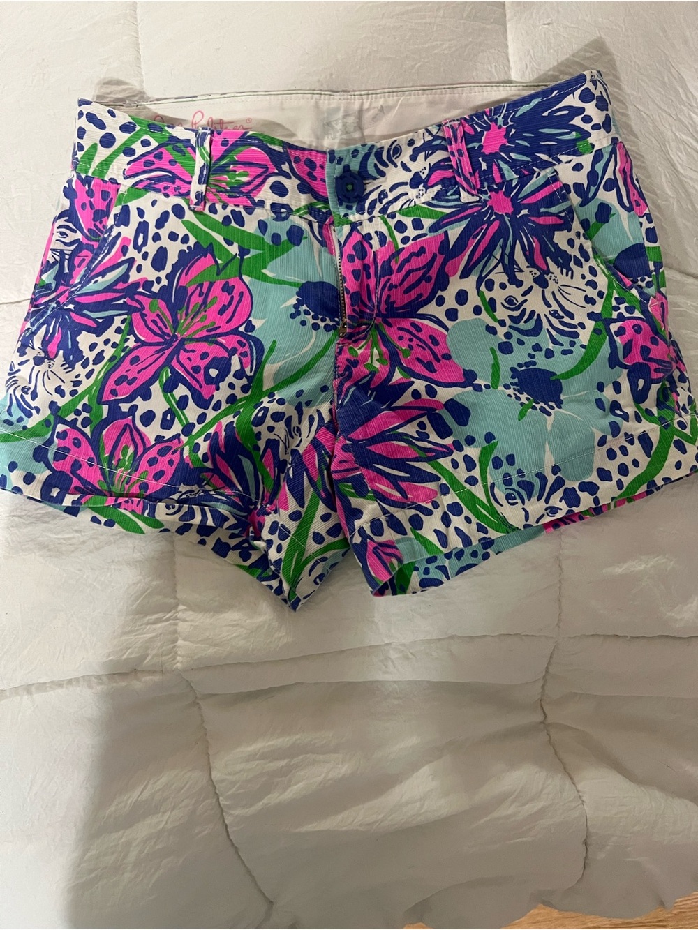 Floral Print Women's Shorts - Pink & Blue Tropical Pattern Sz 4